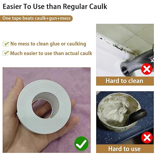 Caulk Tape, 10.5FT Peel and Stick Waterproof Seal Tape - No Tools No Mess Self-Adhesive Waterproof Tape for Toilet Bathtub Sink Tub Kitchen Countertop, Flexible PVC Strip Filler Caulking Tape