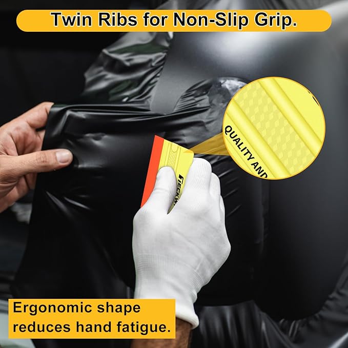 TECKWRAP Felt Edge Squeegee for Vinyl Wrap, Car Wrap, PPF, Decal & Window Tint, Professional Scratch-Free Squeegee Tools, 4PCS 40A Soft Yellow