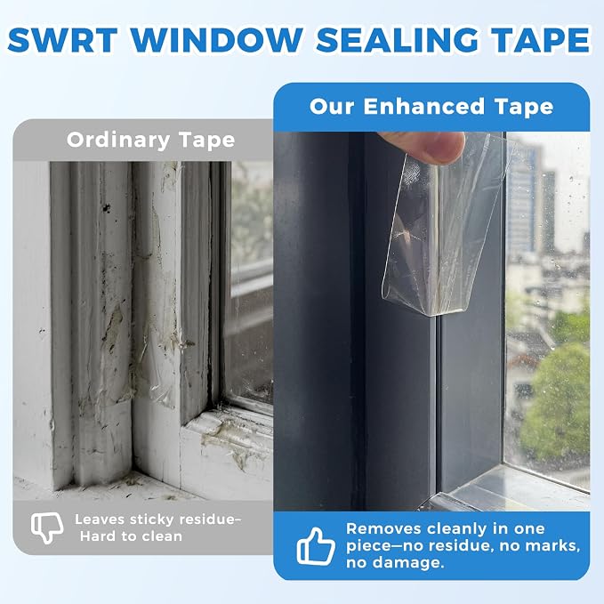 SWRT 3”x33FT Window Weather Sealing Tape Residue-Free, 20-Mil Thick Heavy Duty Window Insulation for Summer, Weather Resistant, Air Conditioner Window Seal Blocks Drafts for Doors Windows
