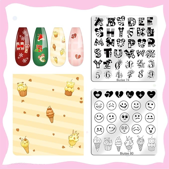 Biutee 16PCS Nail Stamping Plates Nail Stamper Kit with Nail Stamper, Scraper & Storage Bag, Nail Stamping Kit Nail Art Stamping Plates with Butterfly Flower Leaf Bowknot Design for DIY Nail Art