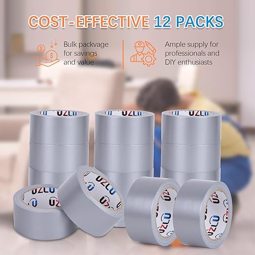 Duct Tape Bulk, Silver Duct Tape Heavy Duty, 12 Rolls x 20 Yard x 1.88 Inch Per Roll, Flexible, No Residue, All-Weather and Tear by Hand, Bulk Value for Indoor & Outdoor Repairs, Industrial Use