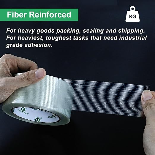 BOMEI PACK 6PACK Reinforced Packing Tape, 5.5Mil 2Inx 55Yds, Heavy Duty Filament Strapping Tape 2inch for Packing Shipping, Moving and Storage, Total 330yds
