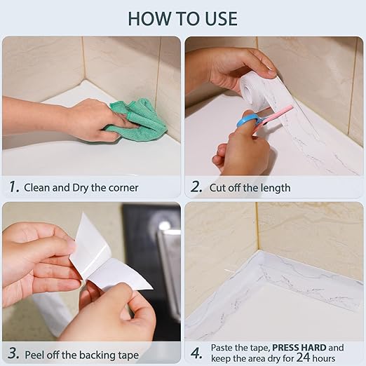 Dstorelhp Caulk Tape Waterproof Self Adhesive, Decorative Caulking Tape for Kitchen, Countertop, Bathroom, Sink, Bathtub, Toilet, Shower (White Marble, 1Roll-1.5" x 10.5Ft)