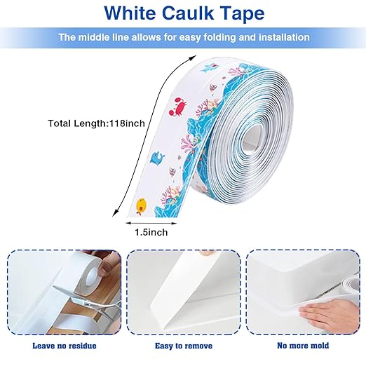 Self Adhesive Sealing Tape, Bathroom Waterproof Sealing Strip, Traditional Sealant Substitute, Suitable for Kitchen, Bathtub, Bathroom, Wall Corner, Decoration and Renovation (B, 1.5" x 10Ft)