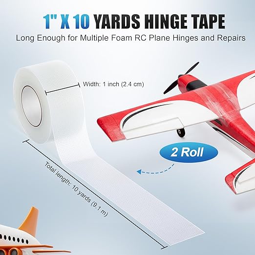 1" x 10 Yards Foam RC Plane Hinge Tape, Model Airplane Hinge Control Surface Tape for Aileron Elevator Rudder, Flexible Transparent Adhesive for Foam RC Airplane Repair, 2 Roll