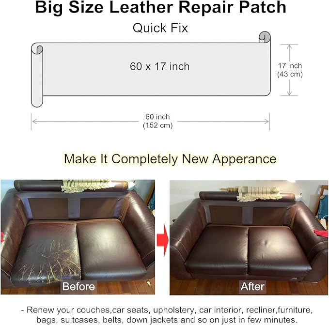 ILOFRI Self Adhesive Leather Patch Cuttable Sofa Repairing, 60x17 inch Large Vinyl and Leather Repair Tapes for Couches, Car Seats, Boat Seats, Furniture, Upholstery, Chair - Dark Grey #2