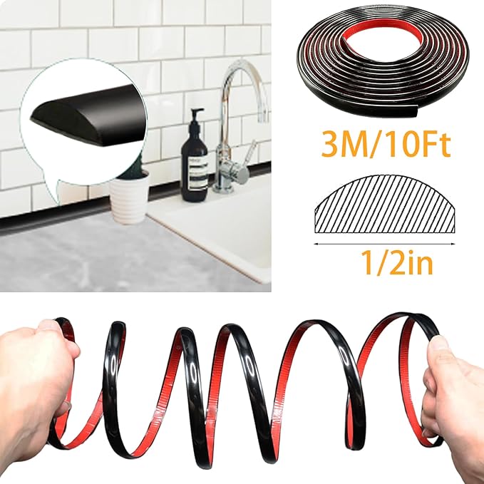 Peel and Stick Trim Molding, 10Ft Premium Self-Adhesive Wall Trim for Tile Edges, Furniture Accent, and Kitchen Backsplash Decor in Black