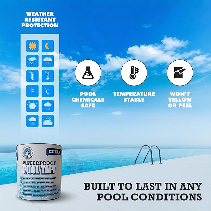 Burro Adhesives Waterproof Clear Pool Tape 4" x 10' - Heavy Duty PVC Vinyl Pool Repair for Underwater & Dry Applications, Commercial & Residential Pools, Instantly Seals Leaks