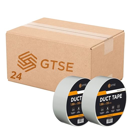 GTSE White Duct Tape, 2 Inches x 55 Yards (164 ft), Heavy Duty, Waterproof Repair Tape for Indoor or Outdoor Use, 24 Rolls