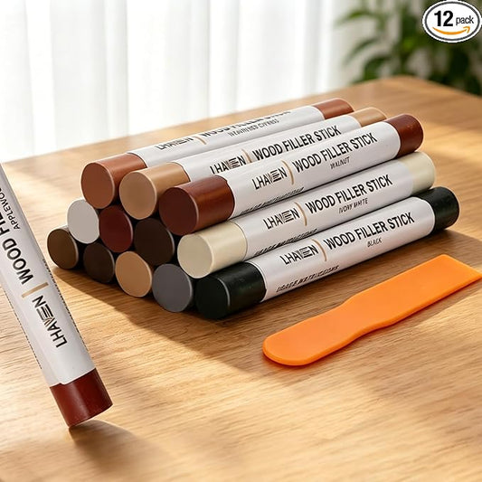 Wood Filler Sticks, 12 Colors Wood Repair Crayons for Scratches, Cracks, Nail Holes, Stains - Furniture Touch Up Wax for Floors, Cabinets, Tables, Doors