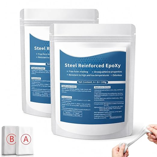 Steel Reinforced Epoxy Putty,Strong Clay Iron Adhesive,Waterproof 2-Part Repair Clay,High Strength Epoxy Clay,Multi-Purpose Filler Putty for Cracks Holes Pipes, Drillable Sandable Paintable (2PCS)