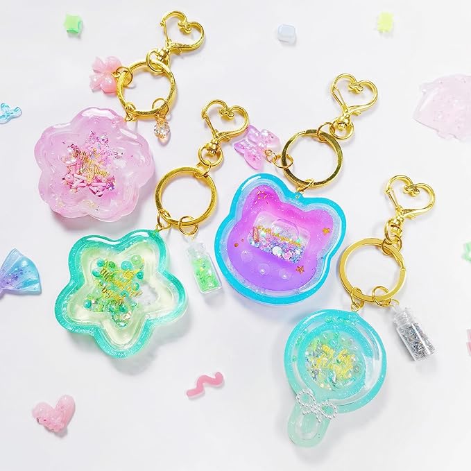 Resin Shaker Molds Set Kawaii Keychain Charms Pack of 9 Epoxy Silicone Trays Precision Tip Applicator Bottle Kit Bundle