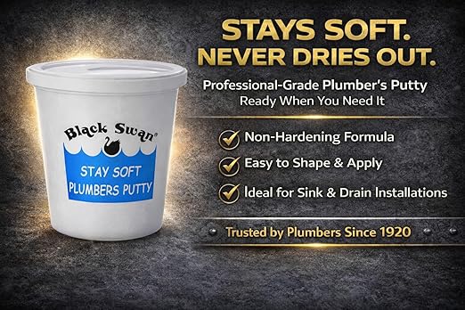 Black Swan Stay Soft Plumbers Putty, 25lbs - Crack-Resistant, Ideal for Sink Drain, Faucets & Fixtures, Stretchable Plumber Putty - White