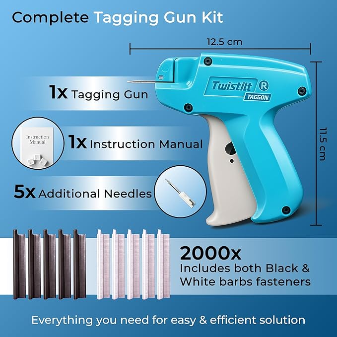 Stitch Gun for Clothes (Quick Fix Tool, Not a Sewing Machine), Handheld Clothing Tag Gun for Quick Clothing Repairs Includes 6 Needles, 1000 Black & 1000 White Fasteners (Blue)