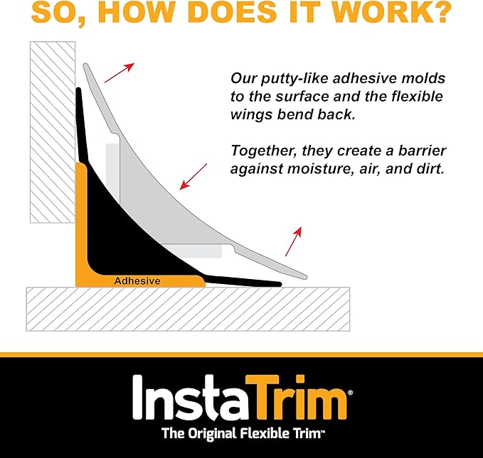 InstaTrim Peel & Stick Flexible Caulk Tape & Trim, Easy to use, self-Adhesive, Caulk sealant for Floors, Doors, Windows, counters, tubs and More - Made in USA, 1/2 inch x 10 feet, Brown