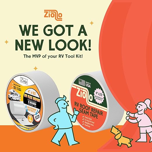 Ziollo RV Roof Repair Seam Tape with Roller - 4" x25' Waterproof Tape for Campers, Motorhomes & Trailers - Works on EPDM, TPO, Metal & Fiberglass (White)