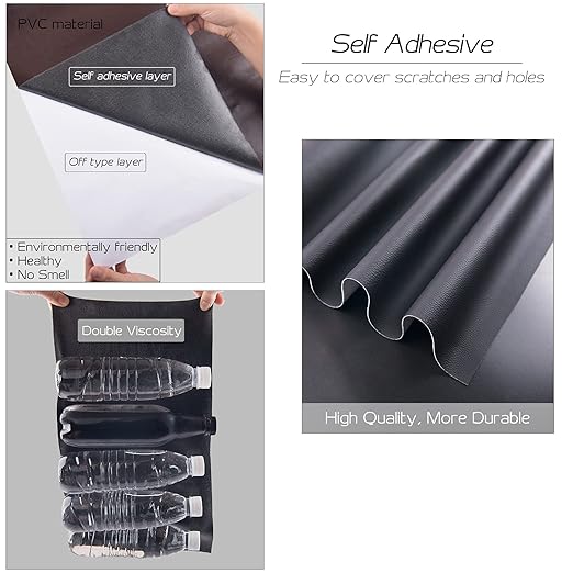 Leather Repair Patch 17x158 inch Large Self-Adhesive Leather Repair Tape, Reupholster Leather Patches for Furniture Couch Chairs Car Seat (Black, 17x158 inch)