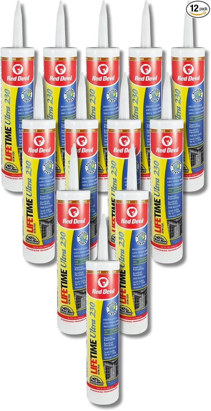 Red Devil 07701012 Lifetime Ultra Premium Elastomeric Acrylic Latex Sealant, Cedar, 10.1 oz, Pack of 12