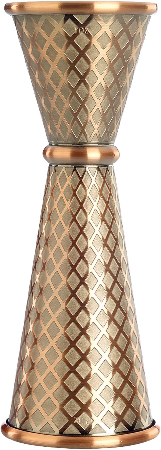 Barfly 1 x 2 oz. Diamond Lattice Etch Japanese Style Jigger, Antique Copper