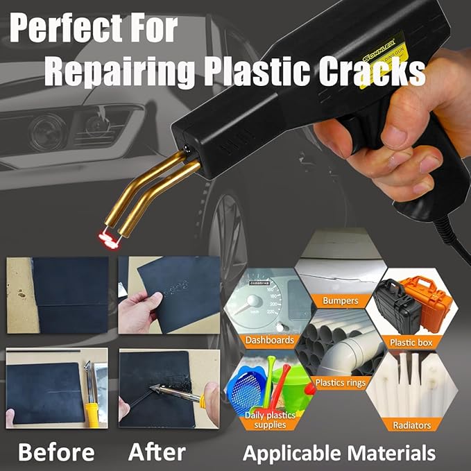 100W Upgraded Plastic Welder Kit,1000PCS Hot Stapler Plastic Repair Kit For Car Bumper Crack Repair, Plastic Welding Kit With Plastic Iron,Plastic Rods,Mesh,Abrasive Paper,Aluminum Tape(BLACK)