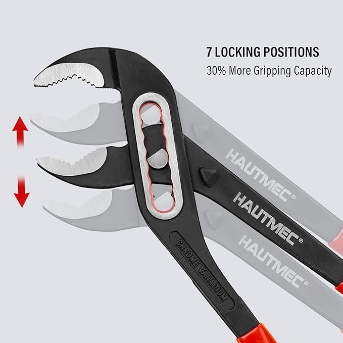 HAUTMEC Water Pump Pliers Set, Wider Opening,Groove Joint Pliers with Curved Jaw and Quick Adjustment Lock for Gripping,Repair,Nuts,Bolts, Pipe,12/10/7 Inch HT0323
