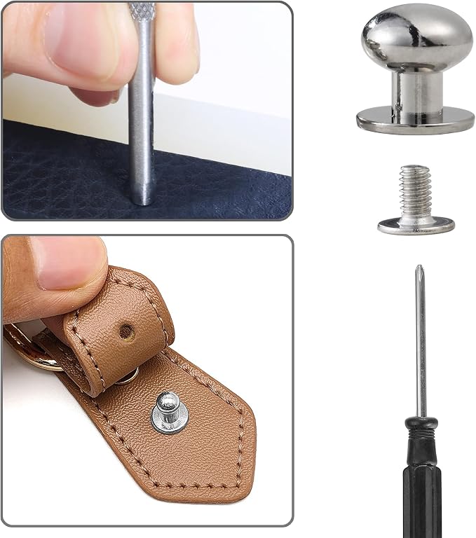 YORANYO 120 Sets Round Head Button Stud Assorted Sizes Button Screw Stud for Leather Chicago Screws Spikes and Studs Silver Leather Rivets for Repair Decorate Clothing Shoes Belts Bags Dog Collars