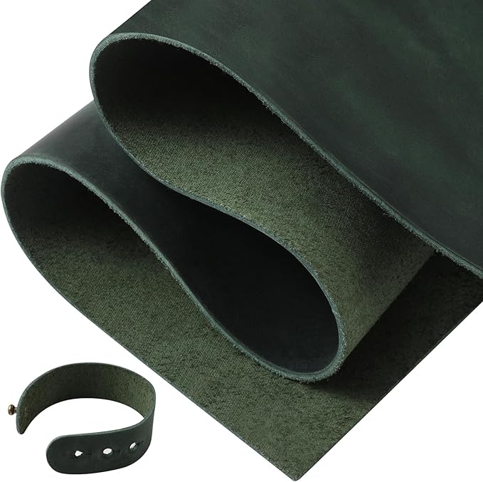RingSun 24''X24'' Green Leather Sheets for Crafts (2mm), Full Grain Leather Tooling Leather