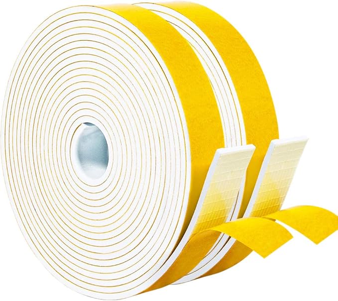 Yotache White Foam Seal Strips Tape 1" X1/8", High Density Closed Cell Foam Weather Stripping for Doors and Windows Insulation, Total 33 Feet Long (2 X 16.5 Ft Each)