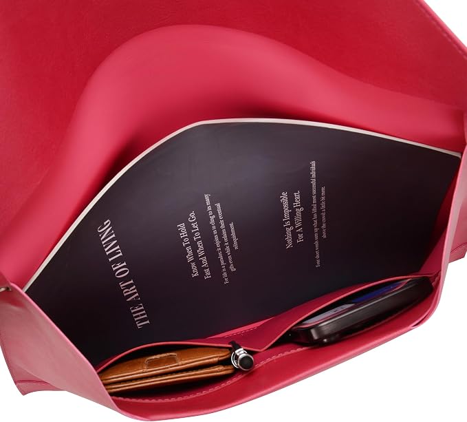 Wonderpool Envelope Case A4 PU Leather File Jacket Pocket Folder Document Case Bag with Removable Hand Strap and 4 Pocket for Documents Tablet Phone Stationery (Plum red)