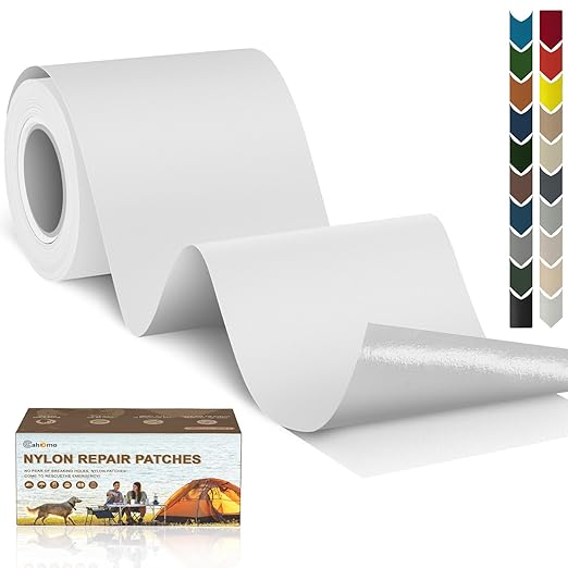 Cahomo 3x79 Nylon Repair Patch Nylon Repair Tape Self Adhesive Fabric Tapes Outdoor Camping Gear Fabric kit for Tent, Umbrella, Down Jackets, Sleeping Bag, Knapsack（White）