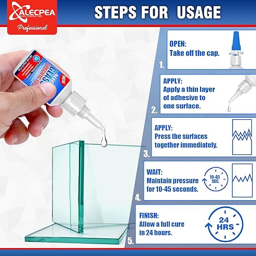 ALECPEA 20g Glass Glue - Crystal Clear Invisible Adhesive for Glass Repair, Jewelry & Art - Waterproof & Heat-Resistant Bond for Mirrors, Crystals & Glassware - Quick 15s Set with 3 Precision Tips