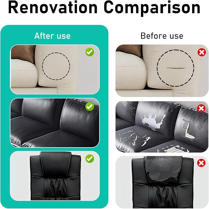 Car Leather Repair Patch, Waterproof Anti-Scratch Repair Tape, Breathable Flexible Refurbished Tape, Cuttable Self-Adhesive Patch Kit for Most Car Seat & Home Furniture (Black)