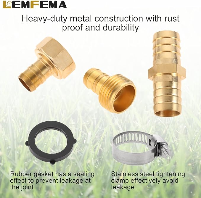 4 Sets 5/8 Inch Garden Hose Connector Repair Kit, Solid Brass Water Hose Coupling Splicer Mender Female and Male Hose Connector with Tape, Stainless Steel Clamp and Rubber Gasket