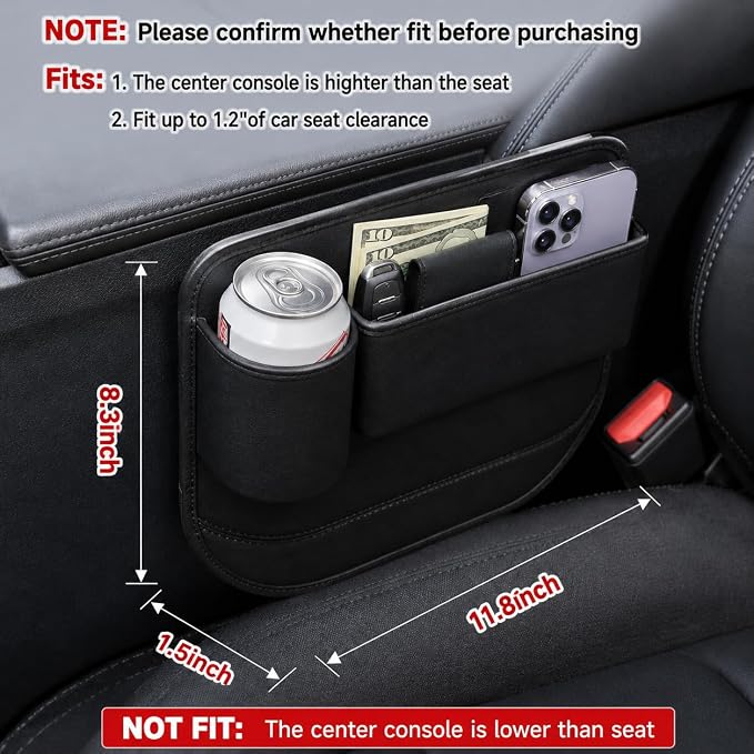 2-Pack Car Seat Gap Filler Organizer with Cup Holder - Premium Leather - Universal Fit - Keeps Phone/Wallets/Keys/Cans Organized (Driver & Passenger Side)