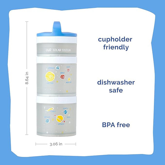 Whiskware Stackable Snack Containers for Kids and Toddlers, 3 Stackable Snack Cups for School and Travel, Our Solar System(Pack of 1)
