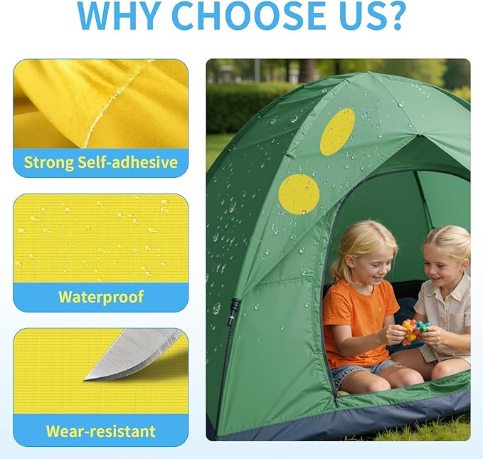 Waterproof Self-Adhesive Nylon Patches for Tent Repair Kit, 24pcs Outdoor Gear Tenacious Repair Tape, Fabric Patches for Clothes, Down Puffer Jacket, Tent, Sleeping Bag, Backpack, Fluorescent Yellow