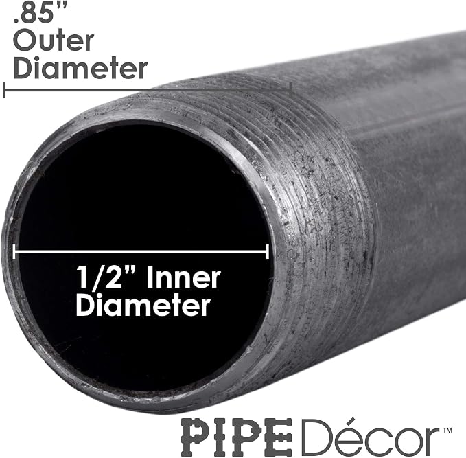 PIPE DÉCOR 1/2” x 30” Malleable Cast Iron Pipe Nipple, Pre Cut Connectors, Industrial Steel Grey Fits Standard Half Inch Black Threaded Pipes Nipples and Fittings, Build Vintage DIY Furniture, 4 Pack