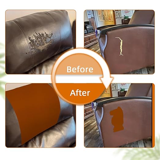 BSZHTECH Leather Repair Tape Self-Adhesive Leather Repair Patch for Couch Furniture Sofas Car Seats Advanced PU Vinyl Leather Repair Kit(Brown,2Pcs 8.2X11 inch)