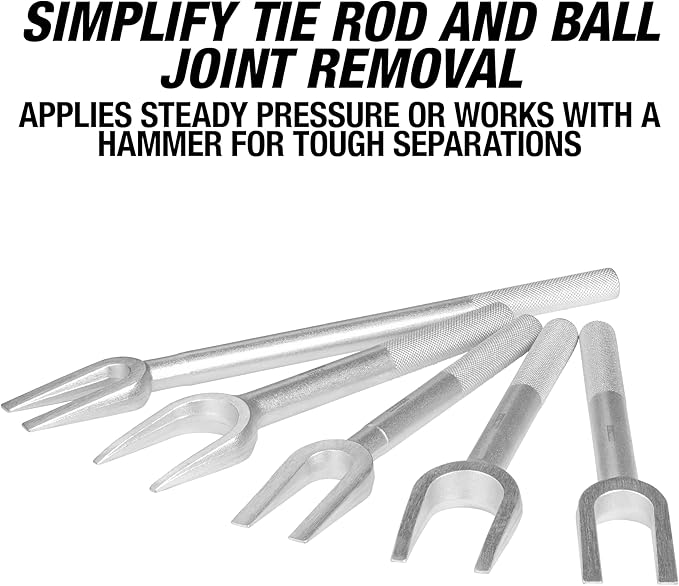 OEMTOOLS 37201 5-Pc Ball Joint Removal Tool Kit, Pickle Fork Tie Rod Removal Tool Set, Rust Resistant Finish, Sturdy Case Included, 1-1/8", 1-5/8",1-3/8", 1", 3/4"