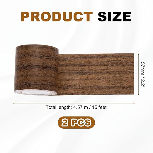 uxcell 2 Pcs Wood Grain Repair Tape, 2.2" x 15ft Self Adhesive Wood Grain Colored Duct Tape Waterproof Repair Patch for Furniture Floor Scratch Fix, Baseboards, DIY Decor, Dark Brown