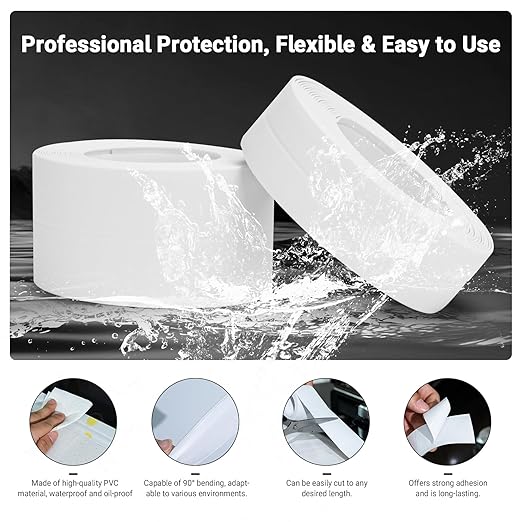 Caulk Tape, Caulking Tape, SOFYIALI Toilet Sealer Around Toilet Base Self Adhesive Sealant Strip for Bathroom, Toilet, Kitchen Countertop, White (3.8cm x 10.5Ft)