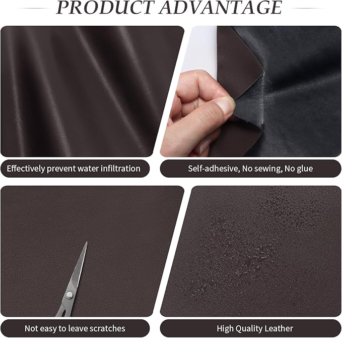 CHEIGHY Leather Repair Kit for Furniture, Self-Adhesive Waterproof PU Leather Patch Tape - Strong Adhesive for Sofa, Car Seat, Office Chair, Vinyl Upholstery, DIY Crafts (Brown, 17X79 inch)