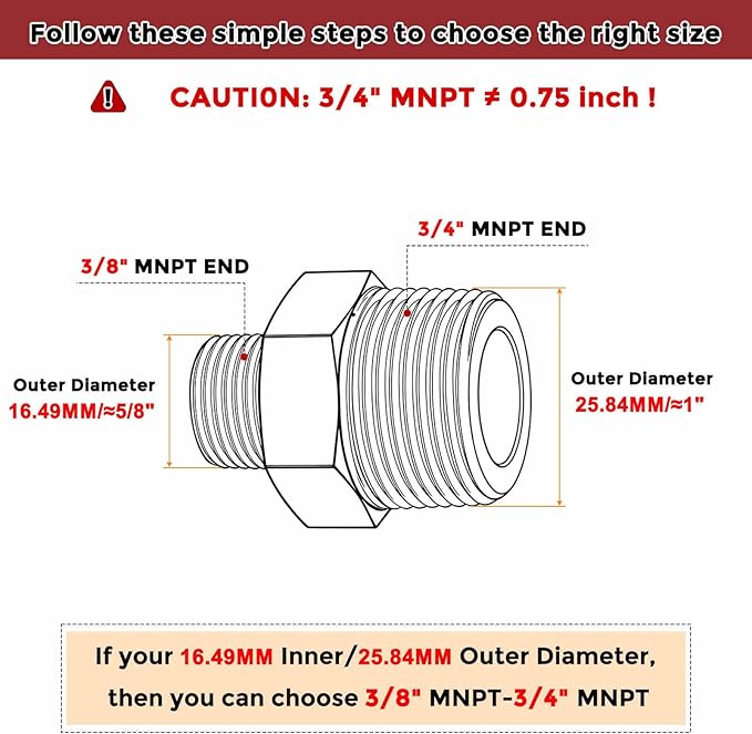 Pack of 3, 3/4" MNPT To 3/8" MNPT Solid Brass Hex Nipple Hose Connectors, Male Pipe Adapter for Pipe Leak Repair, Bathroom Remodeling, Tool Extension, Compression