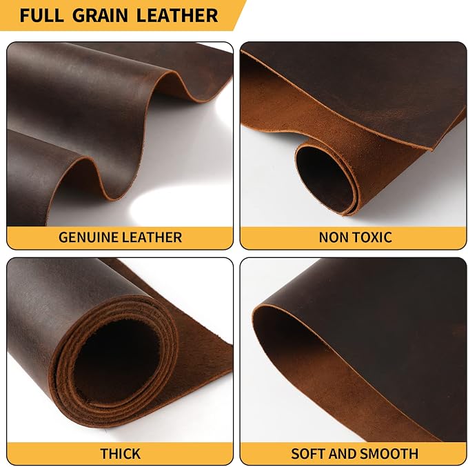 RingSun Genuine Leather Sheets for Crafts 10''X10'' Full Grain Leather Tooling Leather (2mm) Thick Cowhide Leather Pieces Square, Red Brown