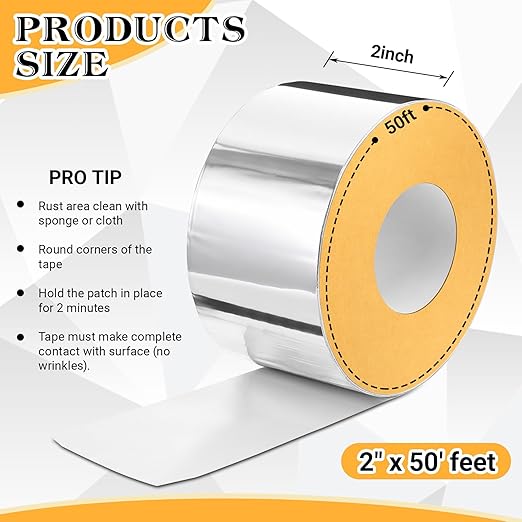 Pangda 2" x 50ft Butyl Tape, Sealant Tapes, 0.6mm Thick Aluminum Flashing Tapes, Heavy Duty Metal Roof Patch, Waterproof Silver Butyl Rubber Tape for Rv, Shed, Water Tank Leak Repair