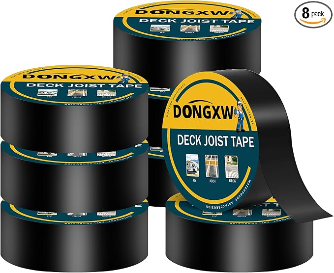 Dongxw Joist Tape for Decking 2" x 50', 8 Rolls Butyl Deck Flashing Tape, Weather-Resistant and Waterproof, Self-Adhesive for Wood Joists, Decks, Beams, Roofs, RV Repairs