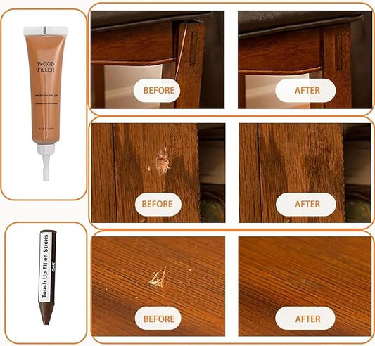 Wood Filler and Wax Fill-Sticks Kit for Furniture Repair,12 Colors Wood Repair Kit for Scratch Cover, Restore Cracks, Hole, Door, Floor, Table, Cabinet -Restore a Finish for Woods