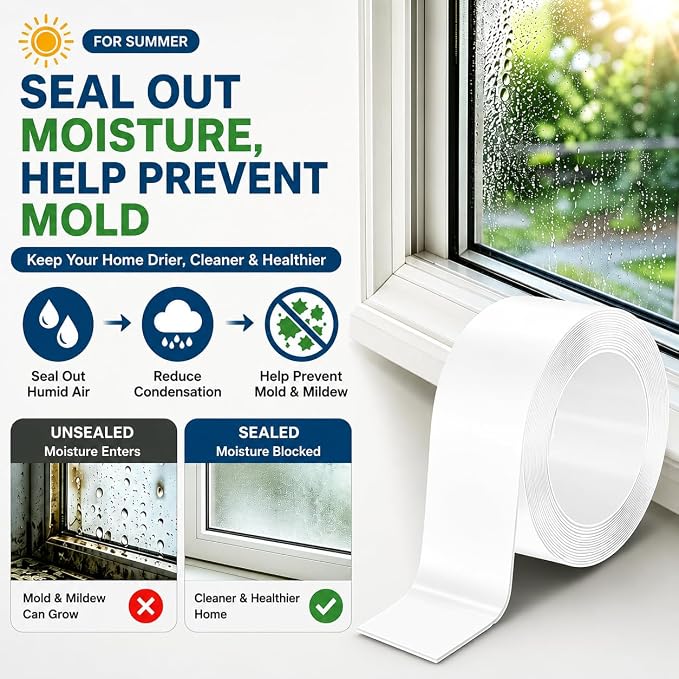 SWRT 20-Mil Thick Window Weather Sealing Tape Residue-Free, Heavy Duty Window Insulation for Summer, Weather Resistant, 2”x33FT Air Conditioner Window Seal Blocks Drafts for Doors Windows