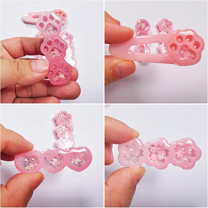 Hair Clips Resin Shaker Molds Set Barrette Pack of 12 Epoxy Silicone Trays Precision Tip Applicator Bottle Kit Bundle