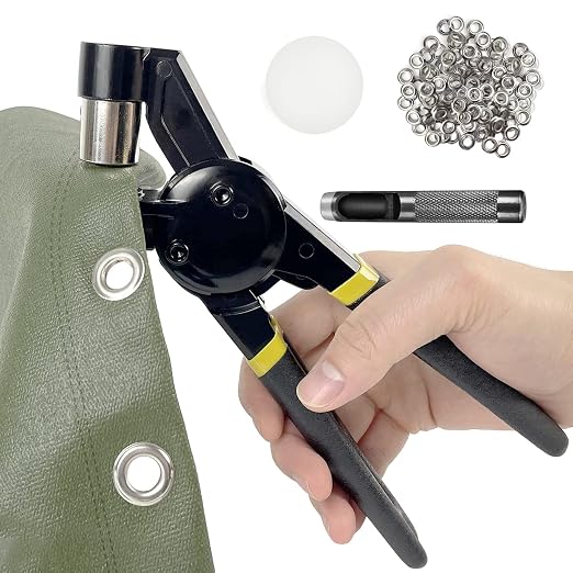 HAPDEN Grommet Tool Kit, 3/8 inch Handheld Eyelet Kit Manual Grommet Press Machine with 500 pcs 10 mm Grommets | Grommet kit for or Tarps, Fabric, Leather, Banners，Eyelet and Grommet for DIY Tarp Ring Repair and Installation